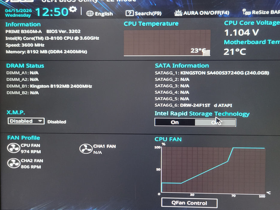 Custom/Asus PC, Core I3-8100 3.60GHz, 8GB DDR4, 240GB SSD, 300 watt PSU