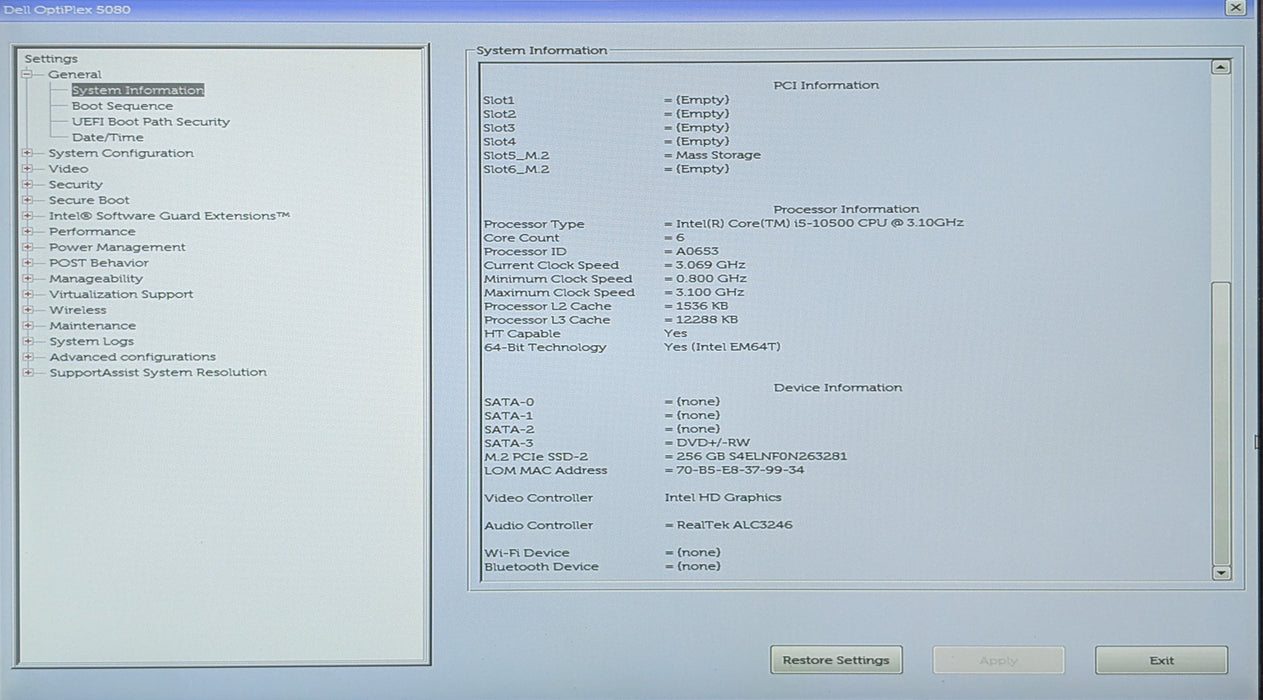 Dell OptiPlex 5080 MT, i5-10500 3.10GHz, 16GB DDR4, 256GB NVMe