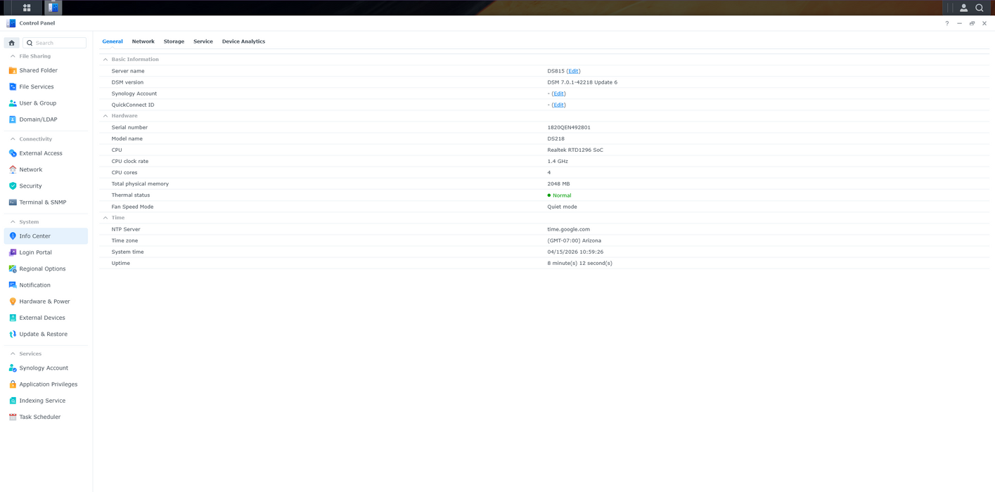 Synology DS218 2 Bay NAS Diskstation w/ 2x 2TB HDDs, No Power Supply