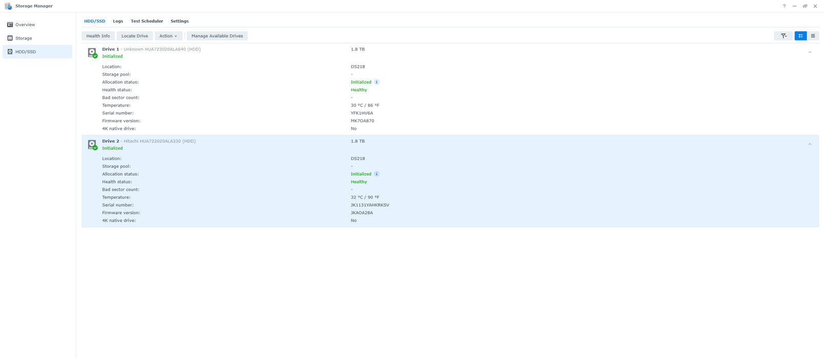 Synology DS218 2 Bay NAS Diskstation w/ 2x 2TB HDDs, No Power Supply