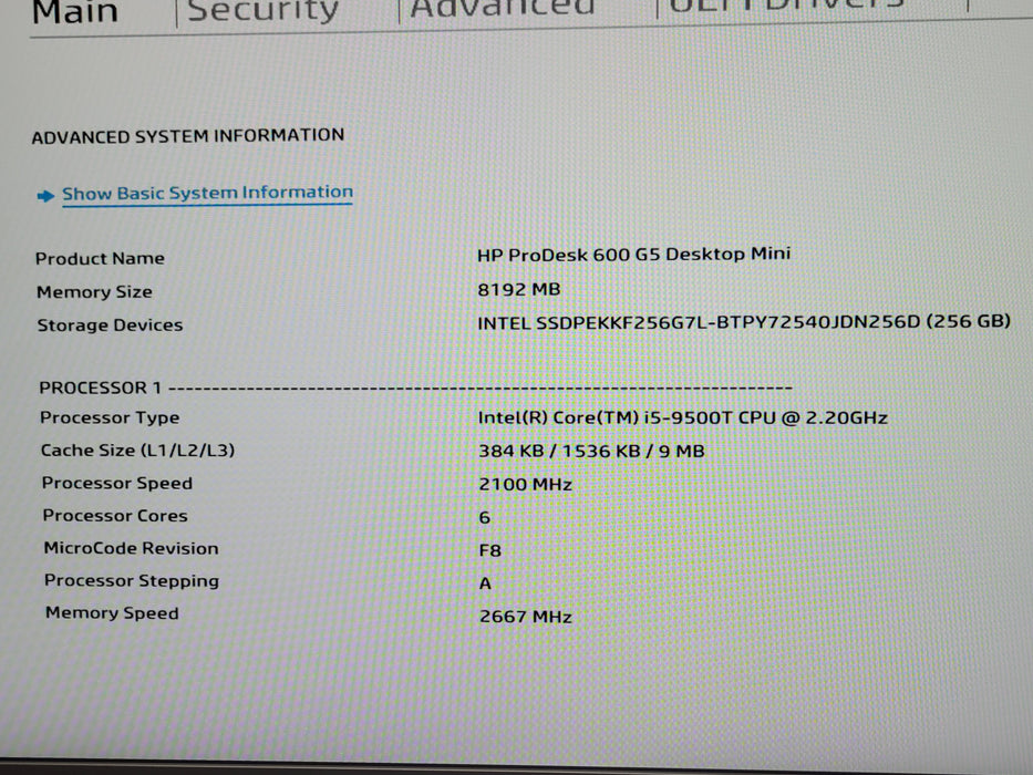 HP ProDesk 600 G5 mini, Core i5-9500T 2.20GHz, 8GB DDR4, 256GB NVMe w/ Power ada
