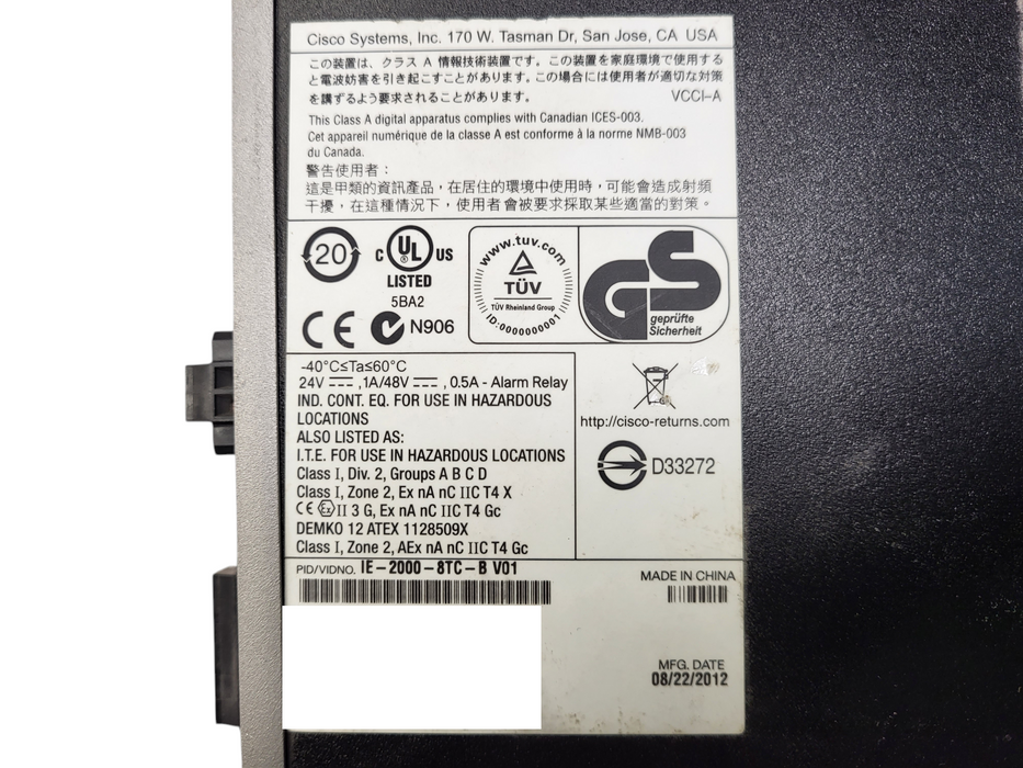 Cisco IE-2000-8TC-B V01 8-Port Industrial Ethernet Switch
