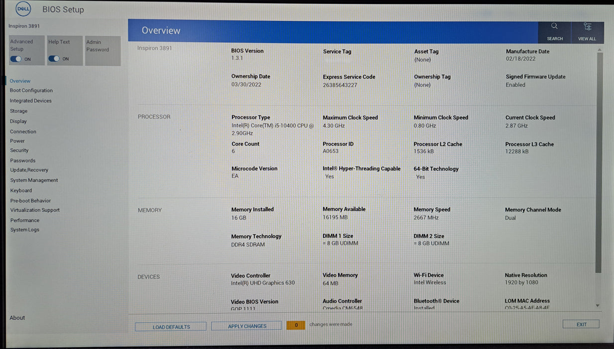 Dell Inspiron 3891 Desktop | Intel Core i5-10400 @2.90GHz, 16GB DDR4, 256GB NVMe