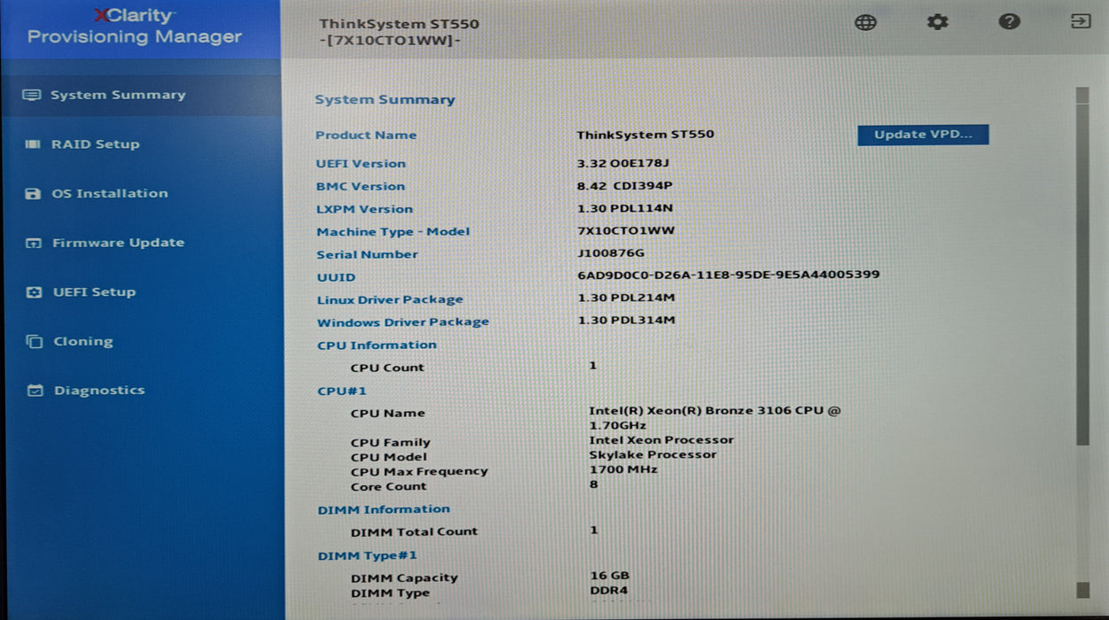 Lenovo ThinkSystem ST550 4x 3.5" | 1x Xeon Bronze 3106, 16GB DDR4, 530-8i RAID