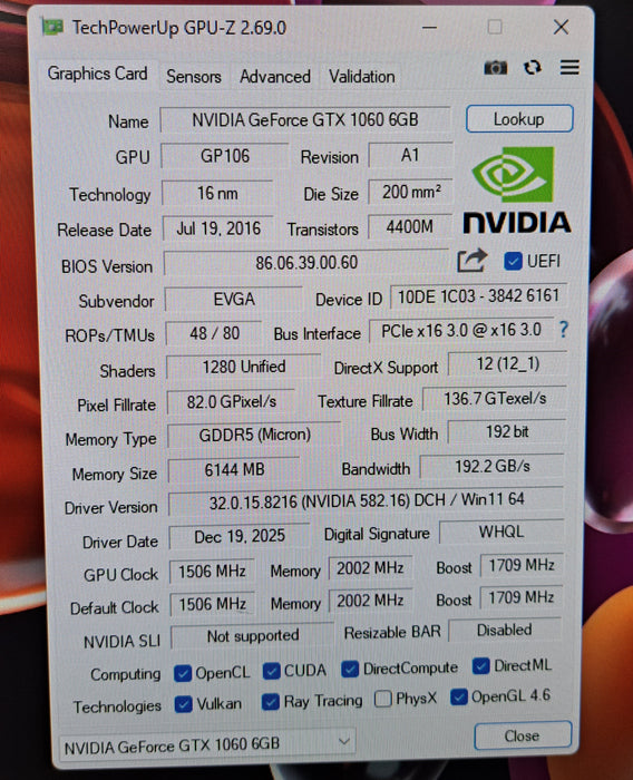 EVGA Nvidia GeForce GTX1060 6GB GDDR5 Video Graphics Card 06G-P4-6161-KR