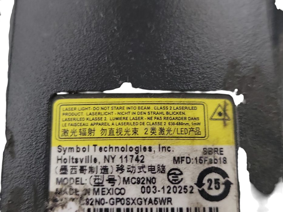 Lot of 2x Symbol MC92N0 (1x GLoSYGYA6WR-R and 1x GP08XGYA5WR) scanners, READ