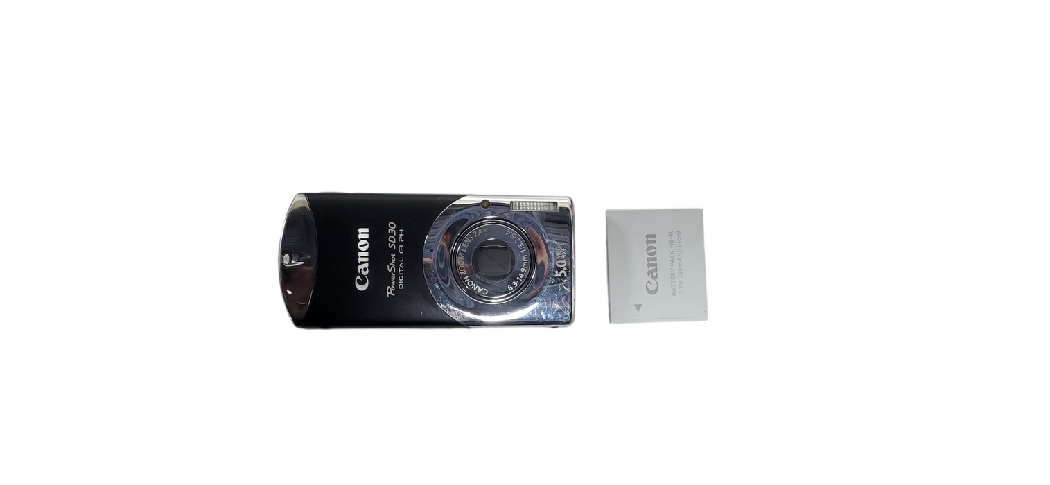 Canon PowerShot Black SD30 5MP Digital Elph Camera W/ Battery