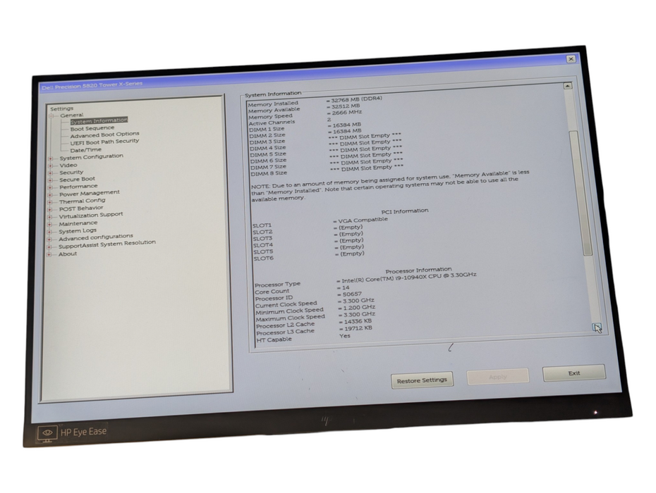 DELLL Precision 5820 X Series Intel Core i9-10940X 32GB RAM 500GB NVMe SSD