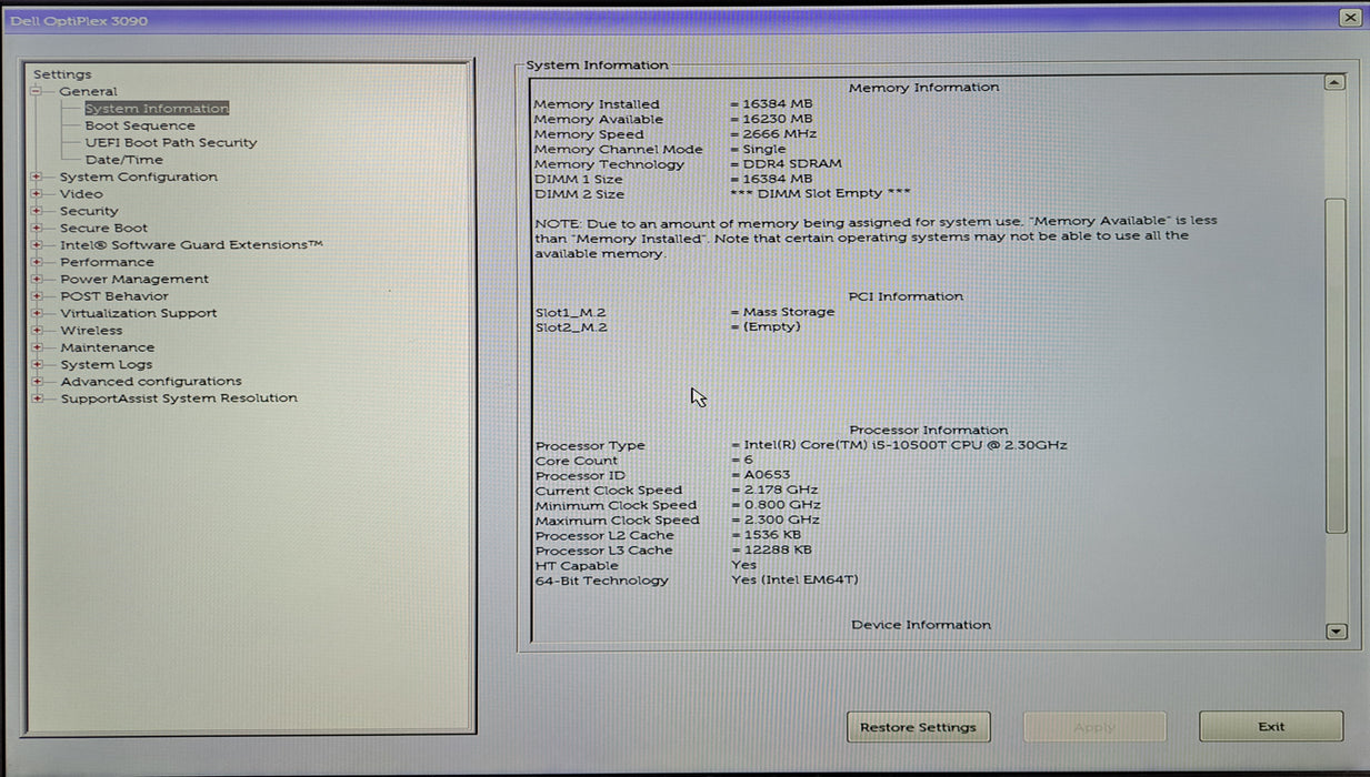 Dell OptiPlex 3090 Micro | Intel Core i5-10500T @2.30GHz, 16GB DDR4, 256GB NVMe