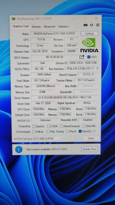 Nvidia GeForce GTX 1660 Super 6GB GDDR6 Graphics Card Dell OEM %