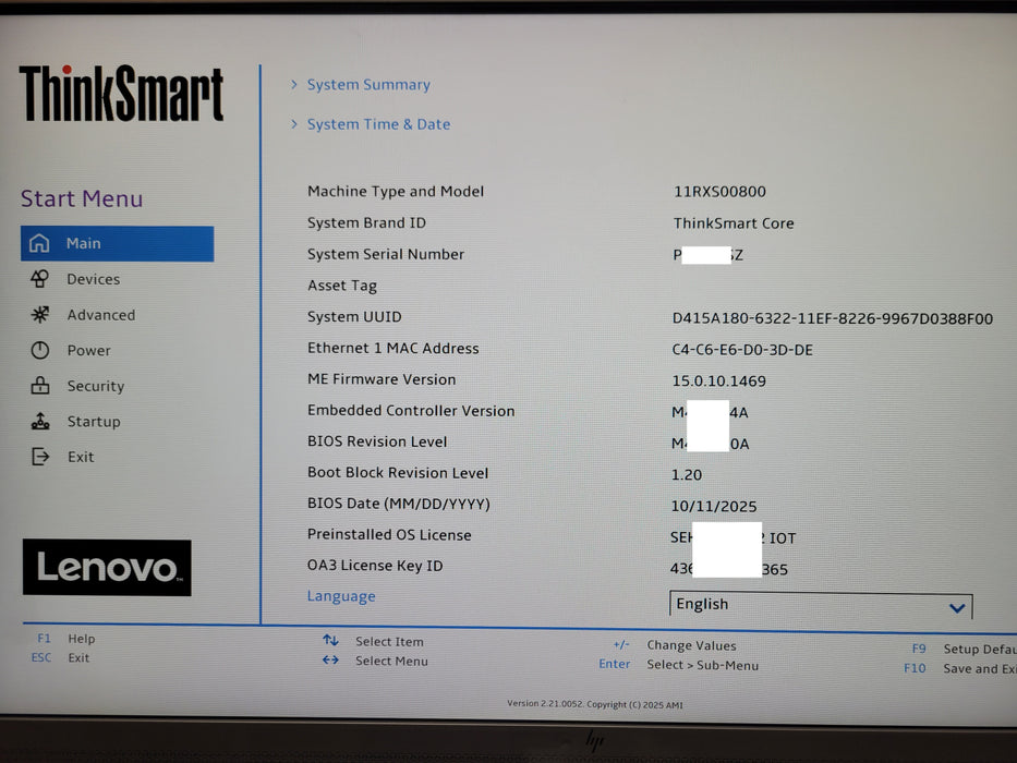 Lenovo ThinkSmart Core 11RX, Core i5-1145G7E 16GB RAM 256GB SSD W/ AC ONLY