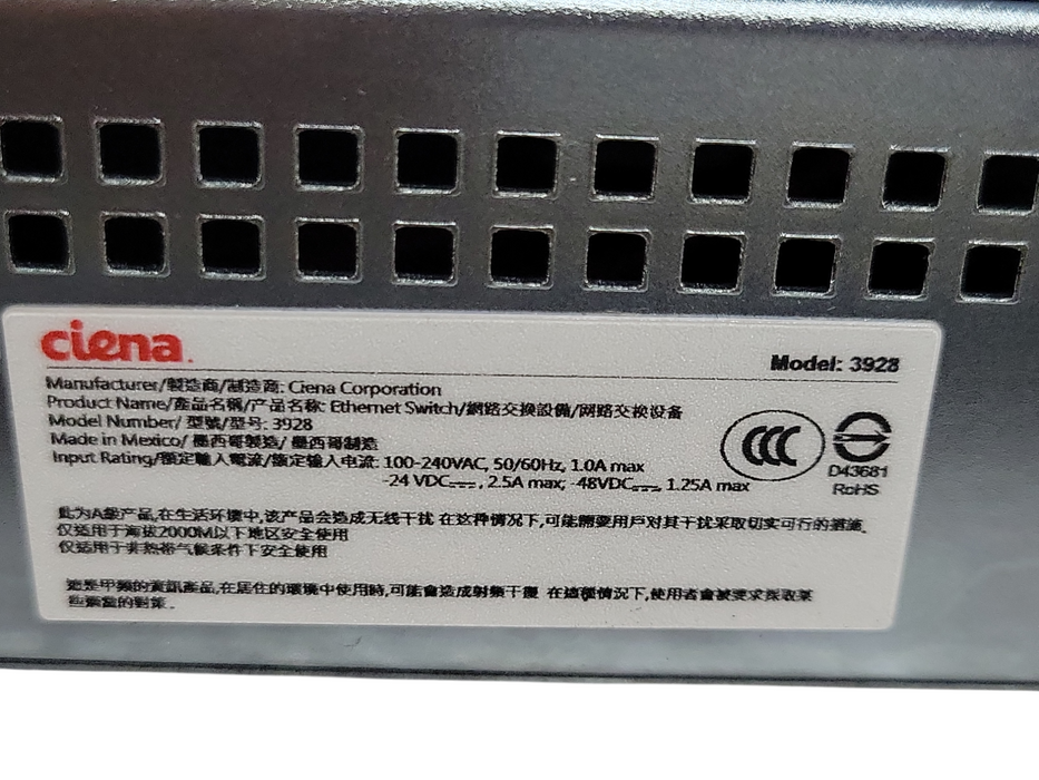 Ciena Ethernet Switch 3928 Part 170-3928-820, READ