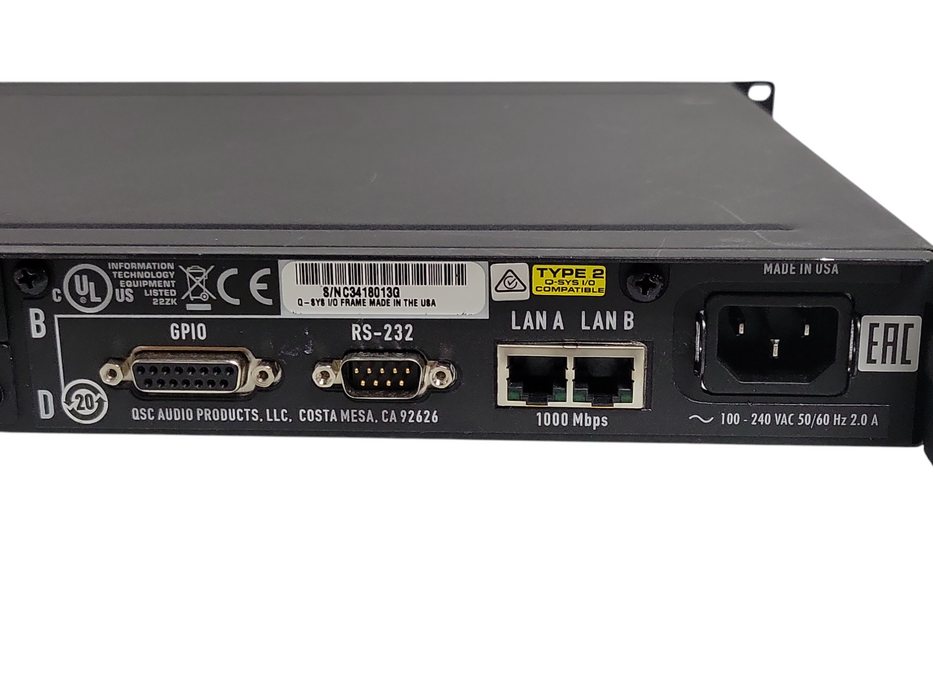 QSC Q-SYS I/O-FRAME Audio Control Interface