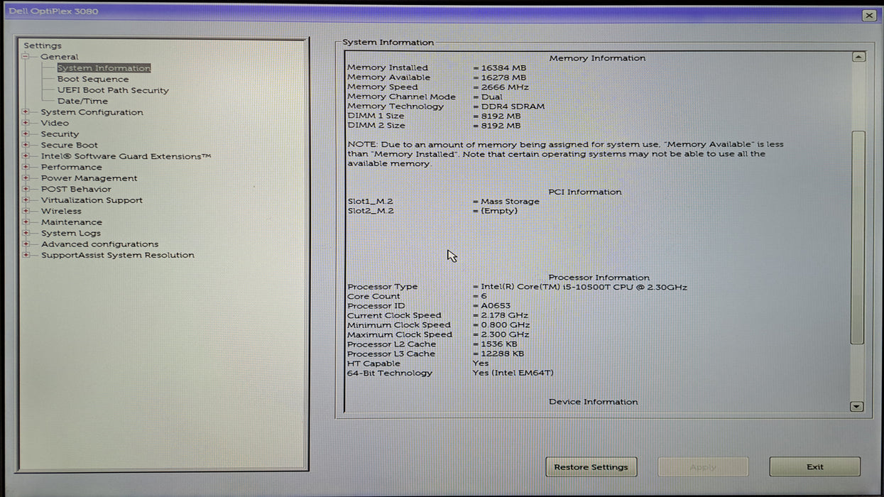 Dell OptiPlex 3080 Micro | Intel Core i5-10500T @2.30GHz, 16GB DDR4, 256GB NVMe