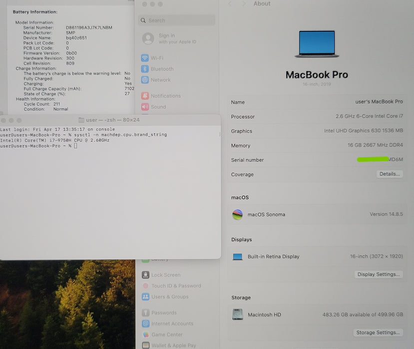 Apple MacBook Pro 16" 2019 A2141 i7-9750H 16GB DDR4 512GB SSD NO ADAPTER