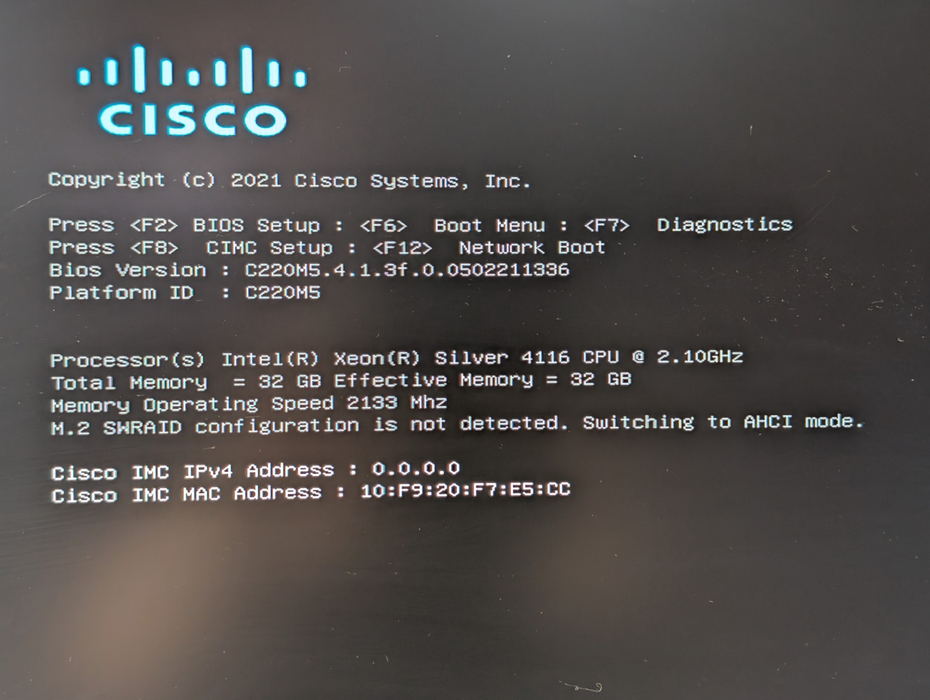 Cisco UCS C220 M5SX Intel Xeon SILVER 4116 32GB RAM