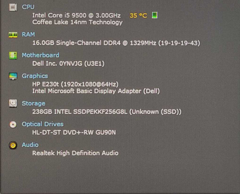 Dell OptiPlex 7070 SFF, i5-9500 3.00GHz 6-Core, 16GB DDR4, 256GB NVMe