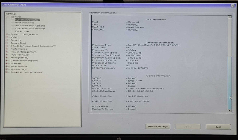 Dell OptiPlex 7070 SFF, i5-9500 3.00GHz 6-Core, 16GB DDR4, 256GB NVMe