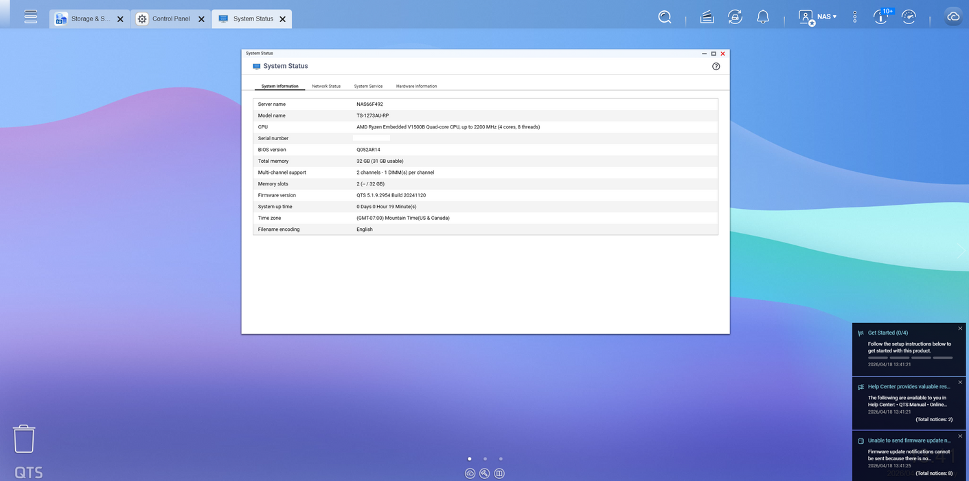 QNAP TS-1273AU-RP 8-Bays NAS 32GB RAM w/ 1x 3TB HDD & 7x Caddies