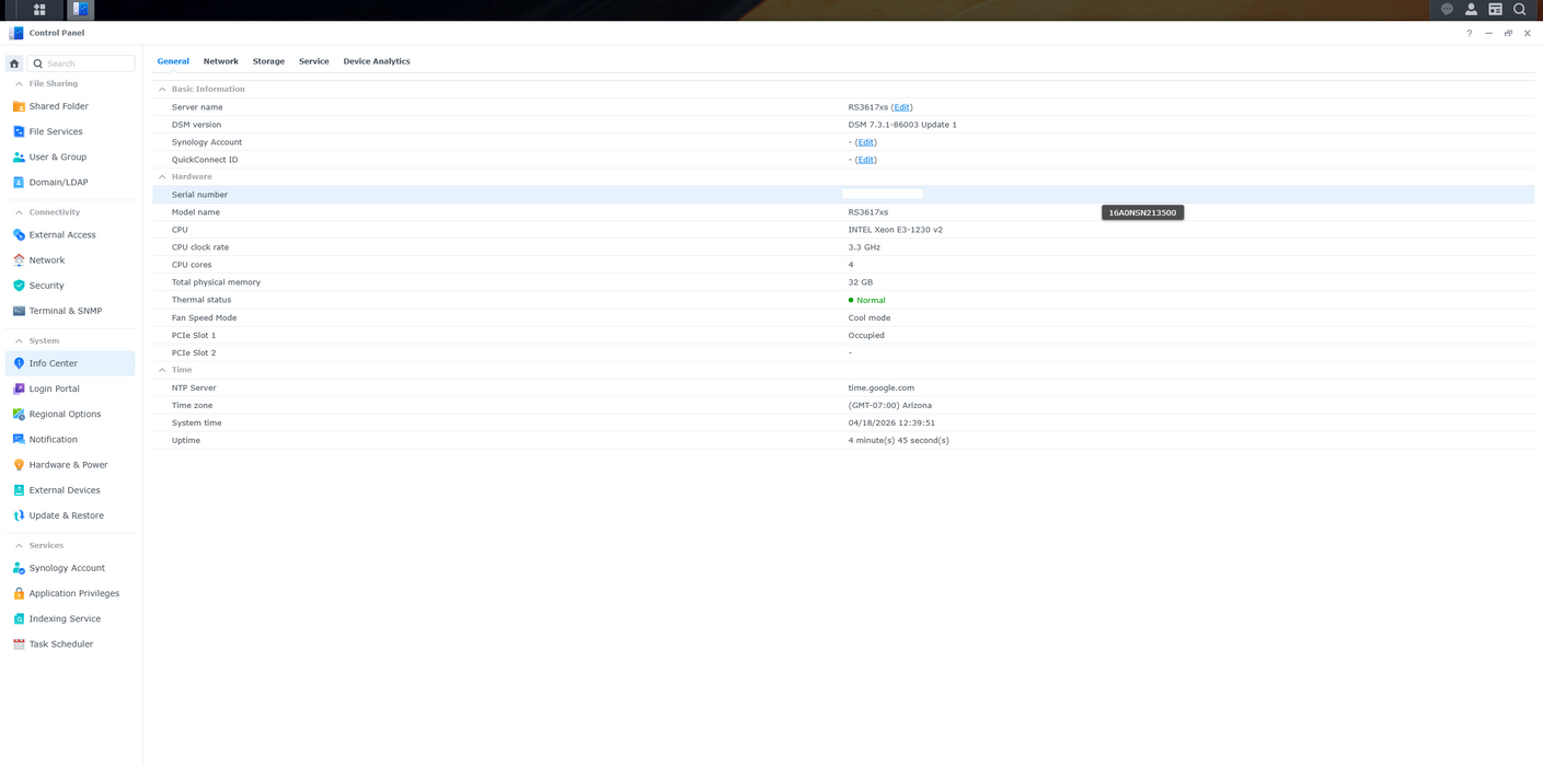 Synology RackStation RS3617xs 12 Bay NAS, No HDD & Caddies