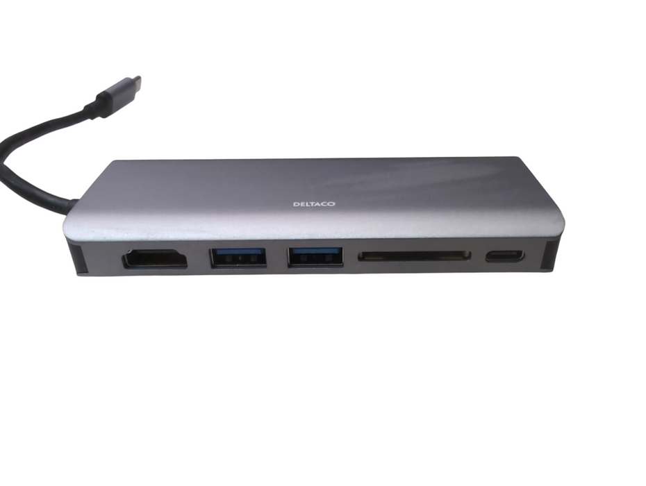 Deltaco Docking station USB-C, 2xUSB 3.0, RJ45, HDMI, SD card reader