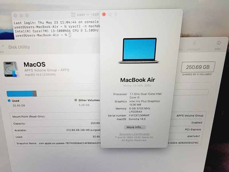 Apple Macbook Air Retina 2020 13\\" 2-Core i3-1000NG4 @ 1.1GHz 8GB DDR4 250GB S (