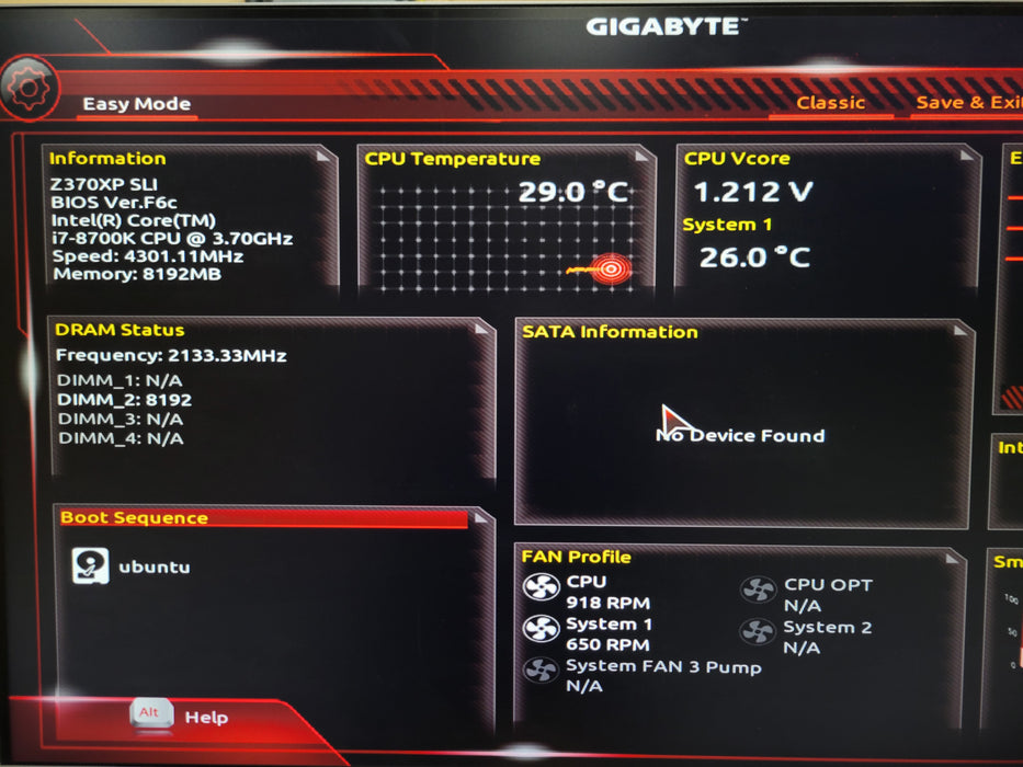 Custom/Gigabyte Z370XP SLI PC, Core I7-8700K 3.70GHz, 8GB DDR4, 500W PSU, READ