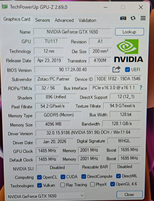 ZOTAC GeForce GTX 1650 OC 4GB GDDR5 Gaming Graphics Card