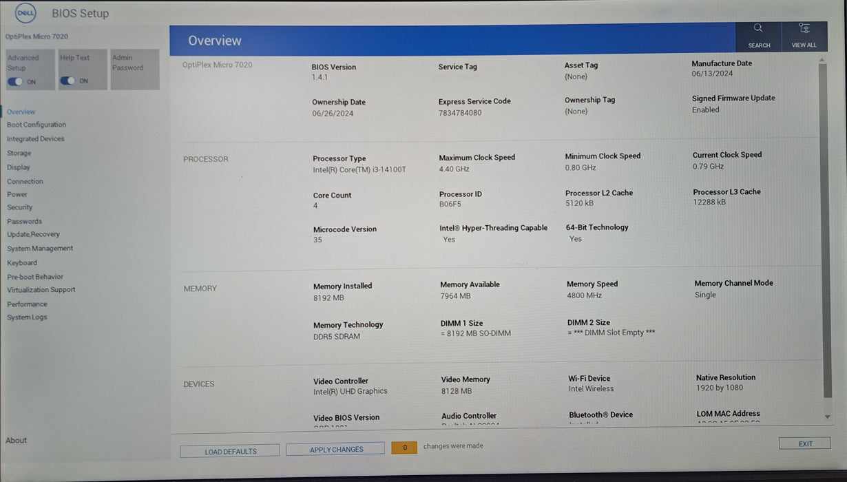 Dell OptiPlex Micro 7020 | Intel Core i3-14100T, 8GB DDR5, 256GB NVMe, Wi-Fi