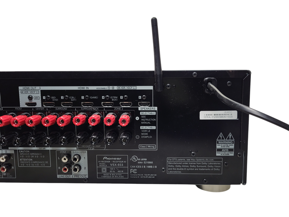 Pioneer VSX-933 7.2 Dolby ATMOS home theater receiver HDCP 2.2 No remote