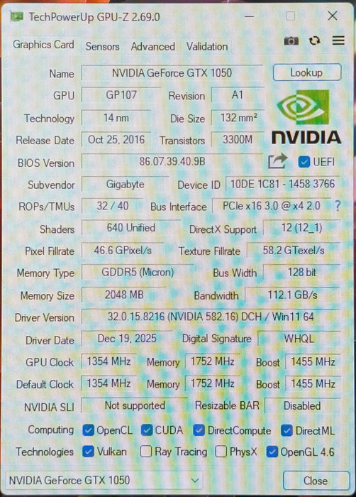 GIGABYTE GeForce GTX 1050 D5 NVIDIA 2GB Graphics Card GVN1050D5-2GD