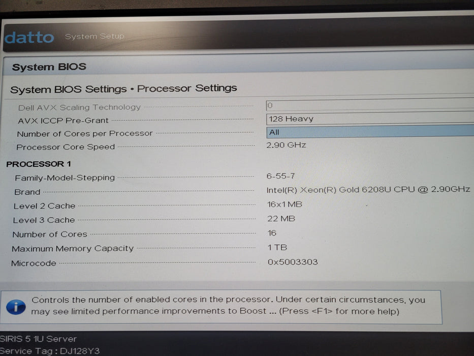 Datto SIRIS 5 Gold 6208U @ 2.9GHz 16GB DDR4 HBA330 Mini BOSS-S1 2x 256GB NVMe