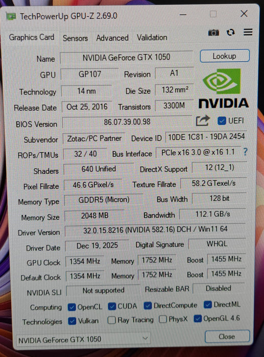 Zotac GeForce GTX 1050 2GB GDDR5 Graphics Card