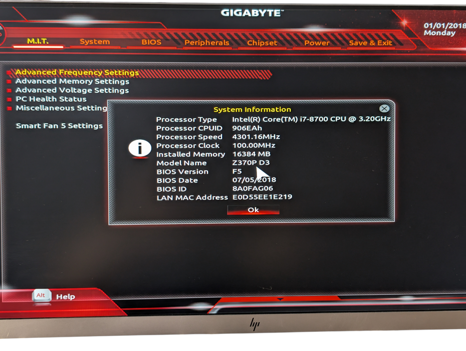 GIGABYTE Z370P D3 Intel Core i7-8700 16GB RAM Motherboard Combo
