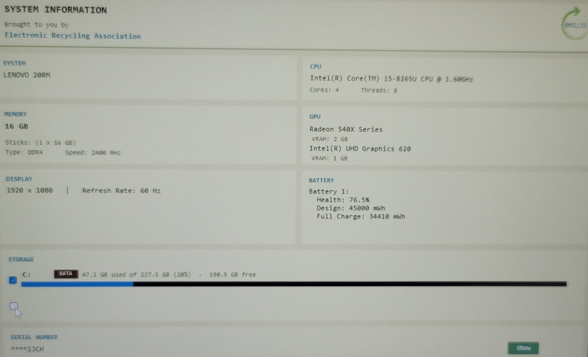 Lenovo ThinkBook 14s-IWL i5-8265U 16GB DDR4 Radeon 540X 256GB SSD