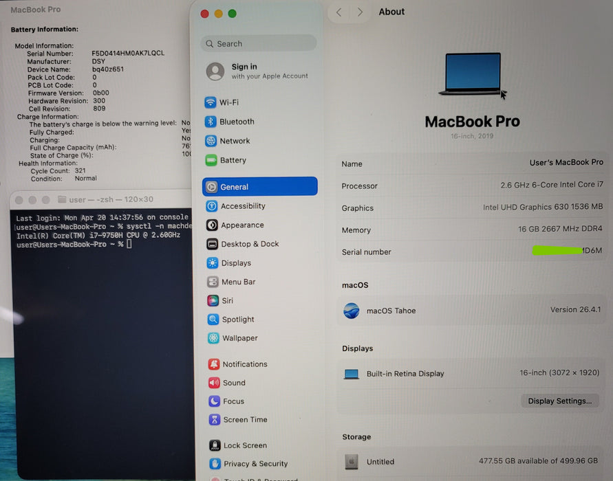 Apple MacBook Pro 16" 2019 A2141 i7-9750H 16GB DDR4 500GB SSD READ