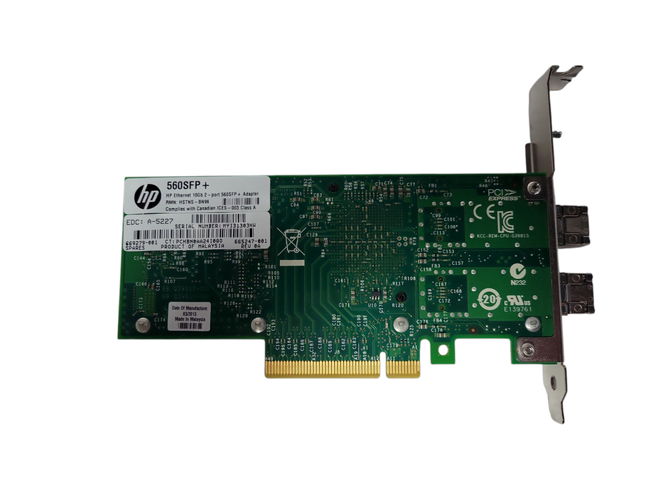 HP 560SFP+ Dual Port 10GB SFP+ Ethernet Adapter Intel X520-DA2 Card