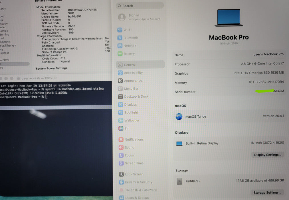 Apple MacBook Pro 16" 2019 A2141 i7-9750H 16GB DDR4 500GB SSD NO ADAPTER