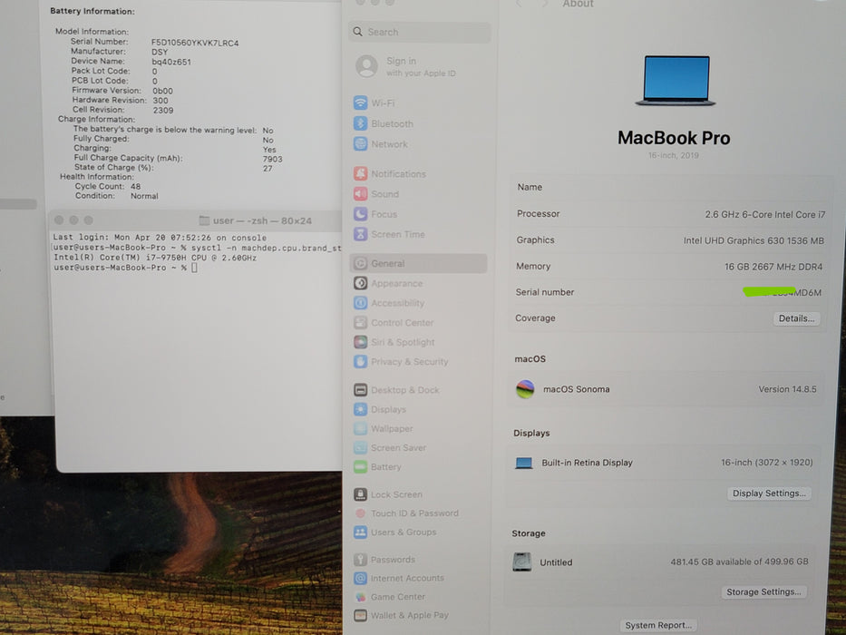 Apple MacBook Pro 16" 2019 A2141 i7-9750H 16GB DDR4 500GB SSD NO ADAPTER