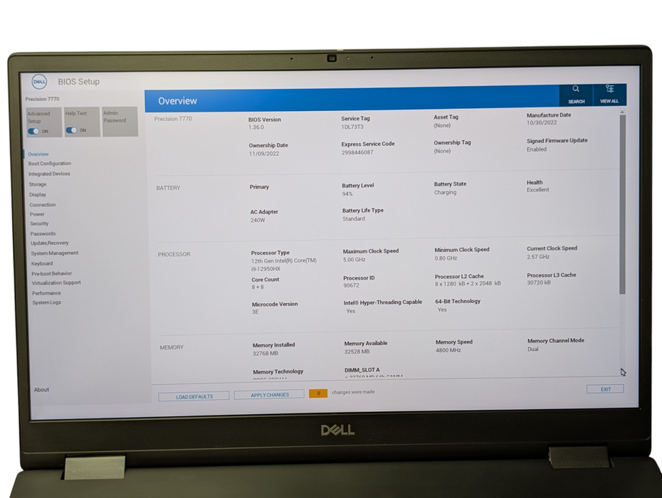 DELL Precision 7770 Core i9-12950HX 32GB CAMM 1TB NVMe SSD NVIDIA RTX 3080 Ti