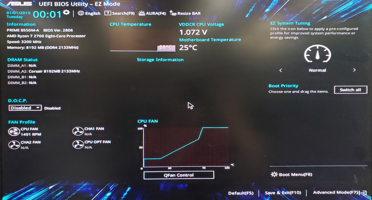 Asus Prime B550M-A Motherboard - Ryzen 7 2700, 8GB DDR4 - No I/O Shield