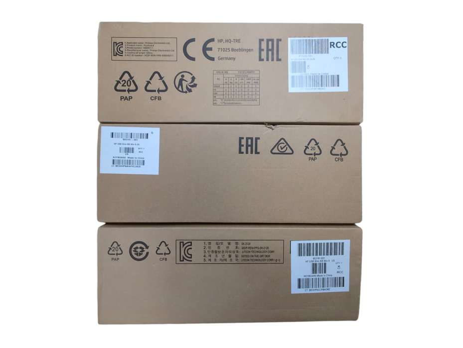 Lot of 3x Genuine HP USB Slim Keyboard Wired US Black, 803181-001
