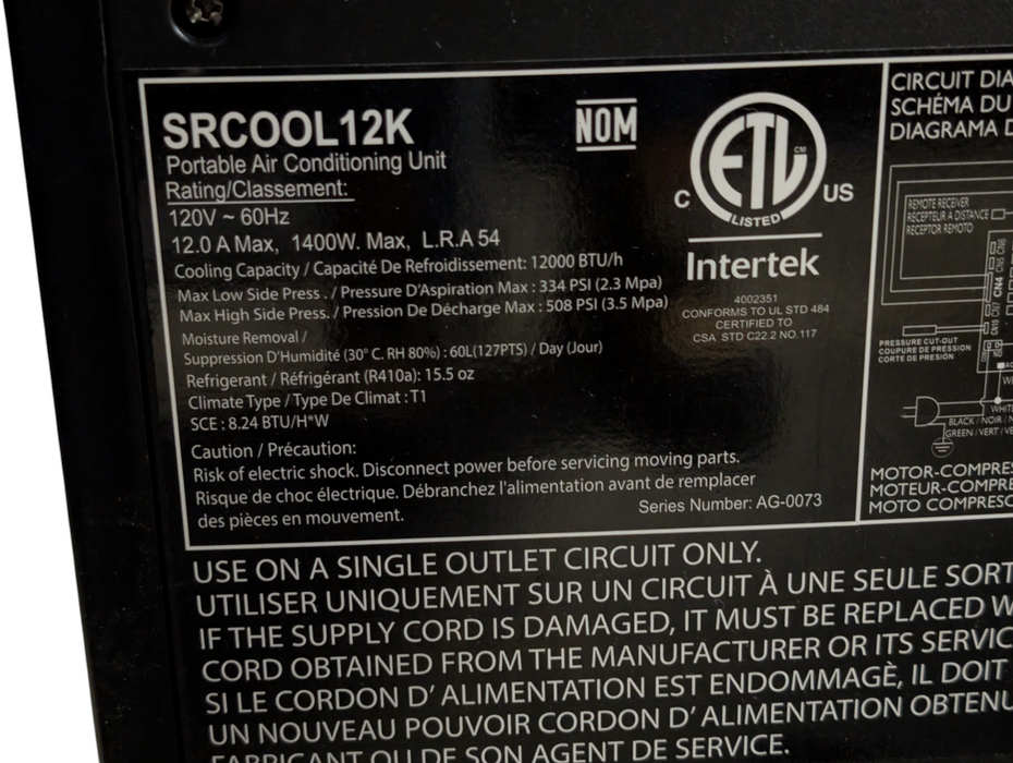 Tripp-Lite SRCOOL12K Portable Air Conditioning Unit