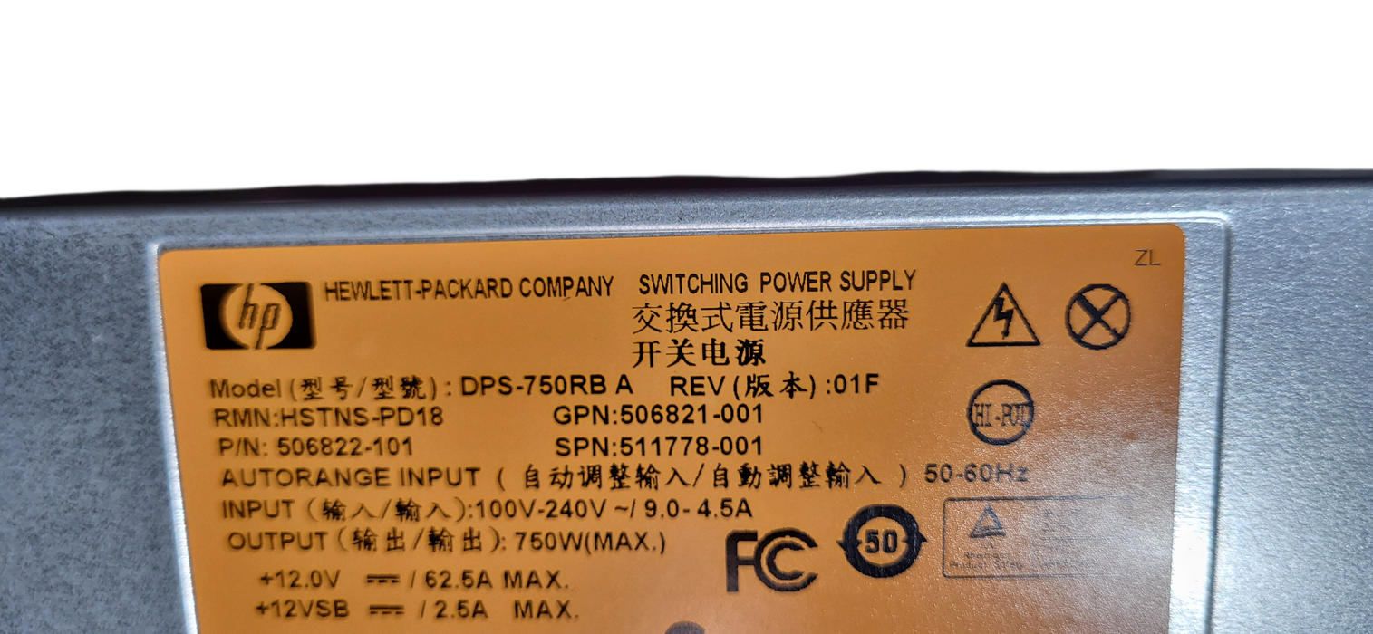 HP DPS-750RB A 750W 506821-001 HSTNS-PD18 Power Supply