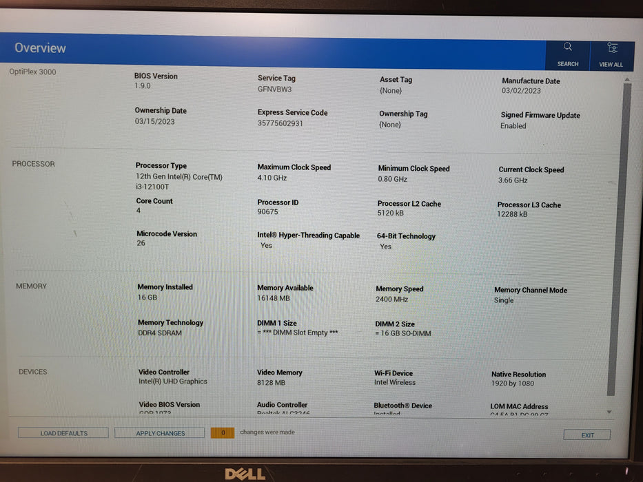 Dell OptiPlex 3000 Micro i3-12100T 12th Gen CPU 16GB RAM 256GB NVMe No AC