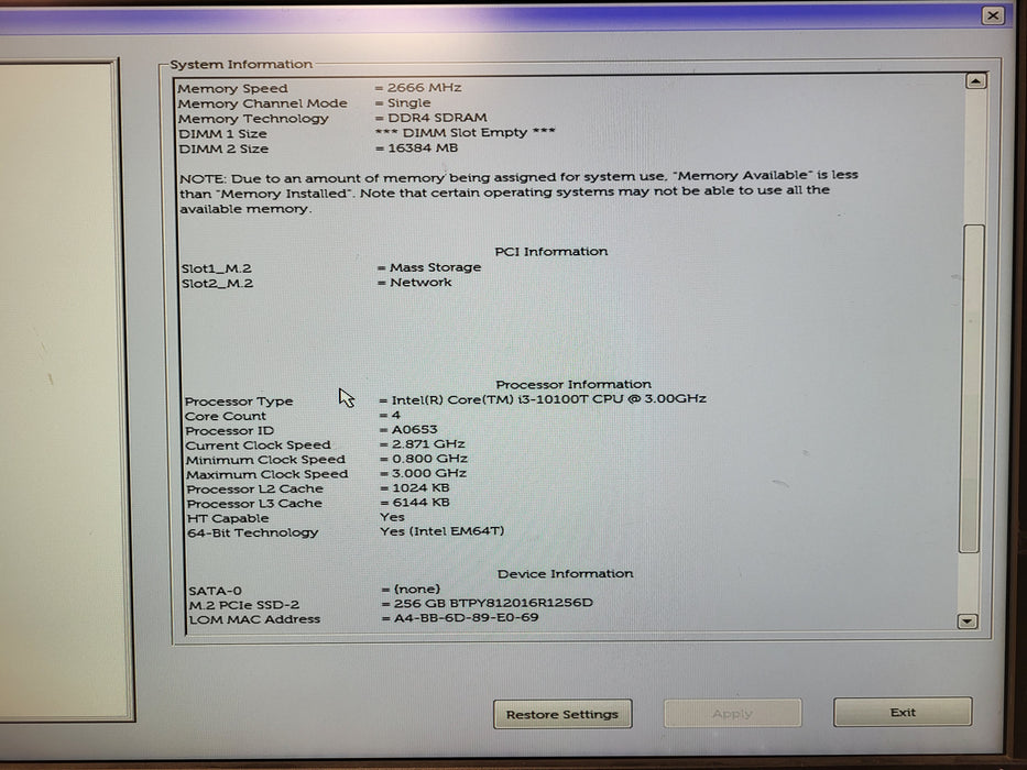 Dell OptiPlex 3080 Micro | Intel Core i3-10100T 16GB DDR4 256GB NVMe Wi-Fi No AC