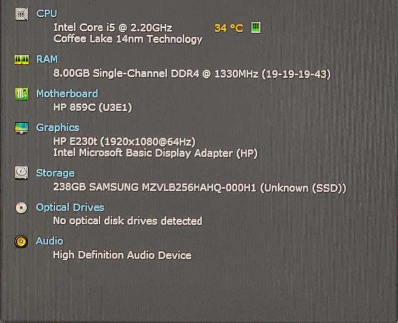 HP ProDesk 400 G5 USFF, i5-9500T 2.20GHz, 8GB DDR4, 256GB NVMe, WiFi, PWR