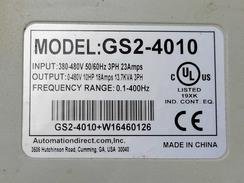 AUTOMATION DIRECT GS2-4010 AC DRIVE 10HP 460V 3PH GS2-4010, READ _