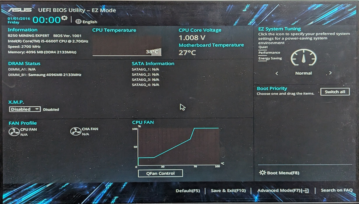 ASUS B250 Mining Expert w/ i5-6600T CPU, No RAM, Heatsink & I/O Shield