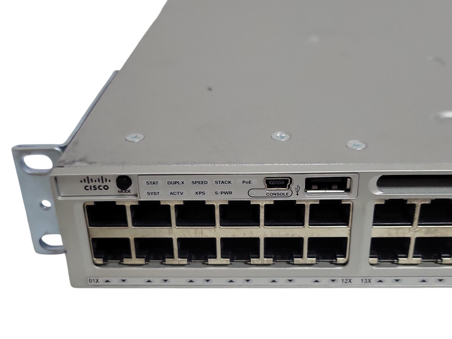 Cisco Catalyst WS-C3850-48F-S 48 PoE+ Network Switch w/ C3850-NM-4-10G, 2x PSU